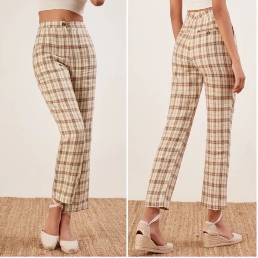 Reformation Verano Plaid Linen Pants